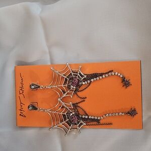 Betsey Johnson Pink and Silver Spider Web Earrings